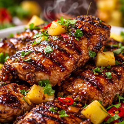 Image of Grilled Caribbean Jerk Chicken W Pineapple Reduction