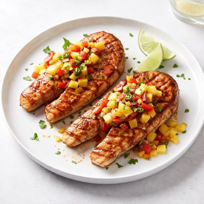 Image of Grilled Caribbean Salmon Steaks with Fresh Fruit Salsa