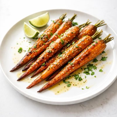 Image of Zanahorias a la parrilla veganas con glaseado de miel y lima