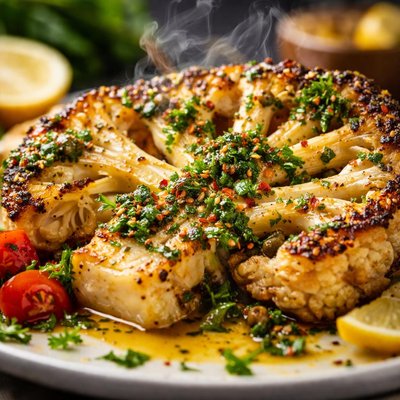 Image of Grilled Cauliflower Steak with Lemon Herb Vinaigrette