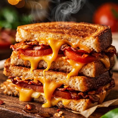 Image of Grilled Cheddar Tomato and Bacon Sandwiches