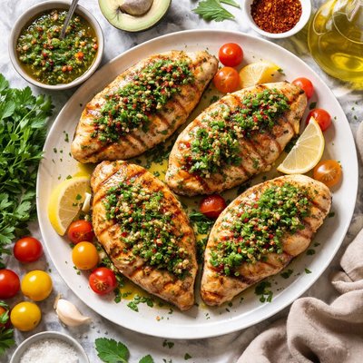 Image of Grilled Chicken Breasts with Chimichurri Sauce