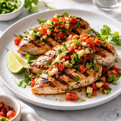 Image of Grilled Chicken Breasts with Gazpacho Salsa