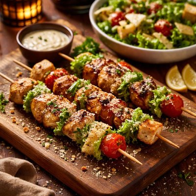 Image of Grilled Chicken Caesar Kabob with Salad or Basmati