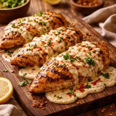 Image of Grilled Chicken Pepper Jack with Creamy Sauce