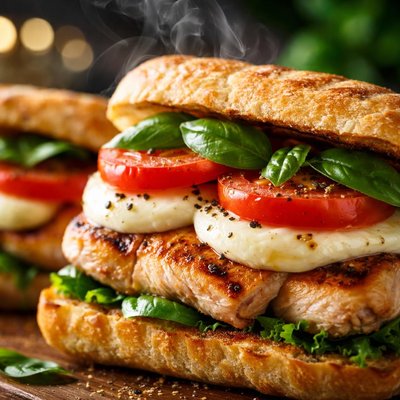 Image of Grilled Chicken Sandwiches with Mozzarella Tomato and Basil