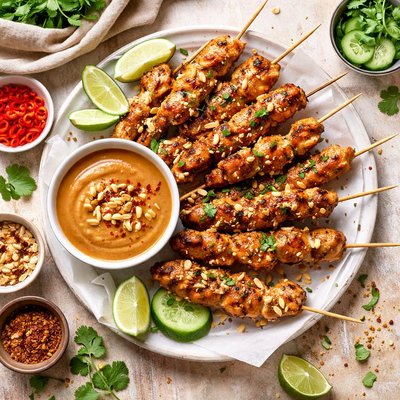 Image of Grilled Chicken Skewers with Satay Sauce