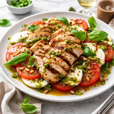 Image of Grilled Chicken Tomatoes Mozzarella Basil Vinaigrette