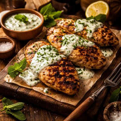 Image of Grilled Chicken with a Mint and Yoghurt Sauce
