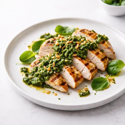 Image of Grilled Chicken with Spinach and Pine Nut Pesto