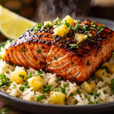 Image of Grilled Chipotle Salmon with Pineapple Cilantro Rice