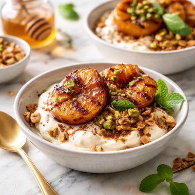 Image of Grilled Cinnamon Peaches with Vanilla Yogurt