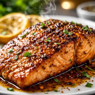 Image of Grilled Creole Mustard Ginger Glazed Salmon