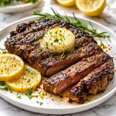 Image of Grilled Crusted Steak with Lemon Butter