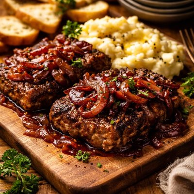 Image of Grilled Cube Steaks with Red Onion Sauce