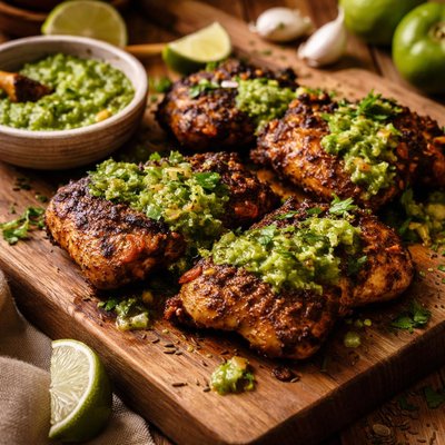 Image of Grilled Cumin Chicken with Fresh Tomatillo Sauce