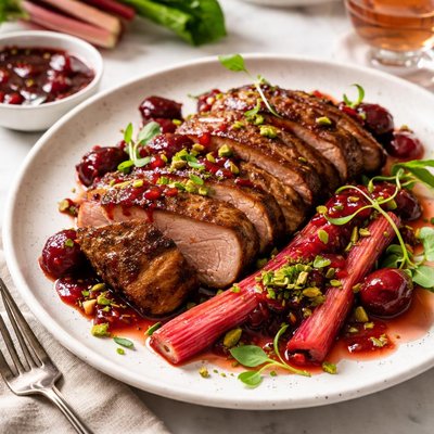 Image of Grilled Duck with Rhubarb Cherry Glaze