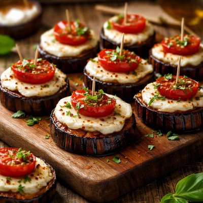 Image of Grilled Eggplant Bites with Mozzarella Cheese