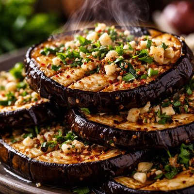 Image of Berenjenas a la Parrilla con Alto Contenido de Proteínas, Ajo y Hierbas