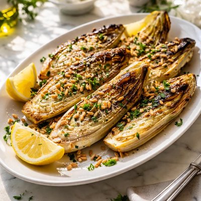 Image of Whole30 Grilled Endive with Lemon and Parmesan