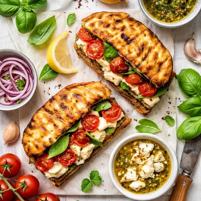 Image of Grilled Feta and Tomato Sandwich