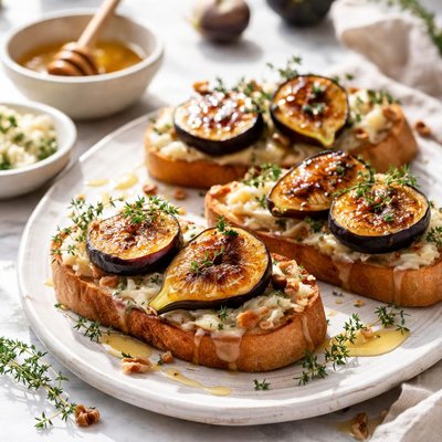 Image of Grilled Figs with Thyme Honey and Gorgonzola Toasts