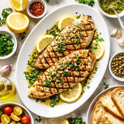 Image of Whole30 Grilled Fish with Lemon Herb Sauce