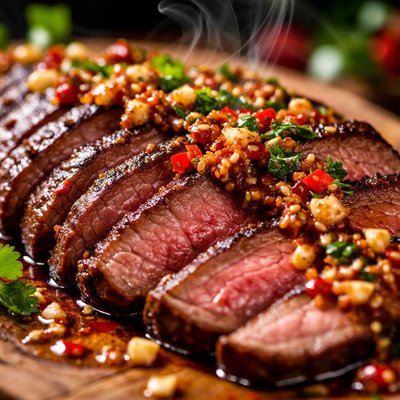 Image of Grilled Flank Steak with Spicy Garlic Sauce