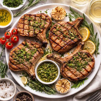 Image of Grilled Fresh Herb Brined Pork Chops