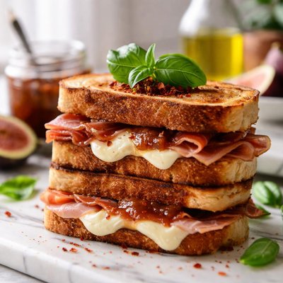 Image of Grilled Fresh Mozzarella Prosciutto and Fig Jam Sandwich