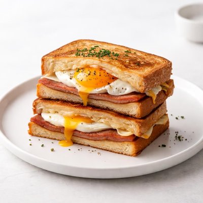 Image of Grilled Fried Egg Bologna and Cheese Sandwich