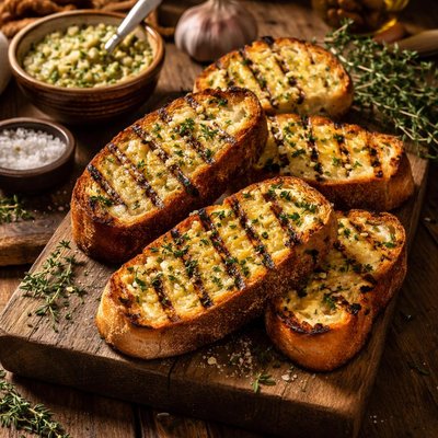 Image of Grilled Garlic Bread with Thyme Infused Butter