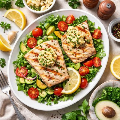 Image of Whole30 Grilled Halibut with Lemon Herb Butter