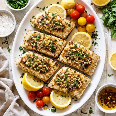 Image of Grilled Halibut with Lemon Herb Crust