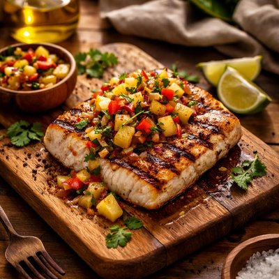 Image of Grilled Halibut with Pineapple Chipotle Salsa