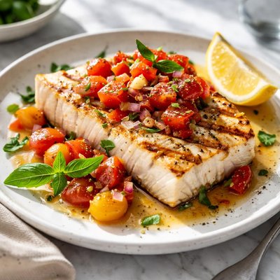 Image of Grilled Halibut with Tomato Basil Salsa