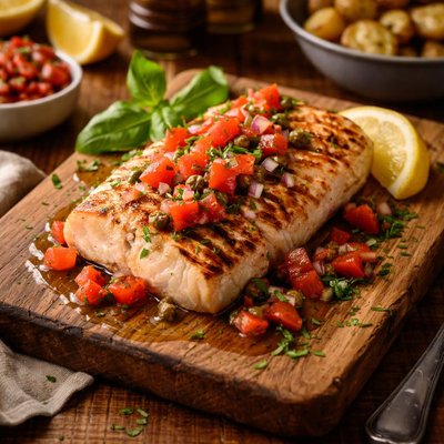 Image of Grilled Halibut with Tomato Vinaigrette
