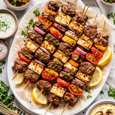 Image of Grilled Halloumi and Steak Kabobs