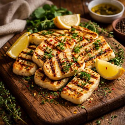 Image of Vegan Grilled Haloumi with Lemon and Fresh Herbs