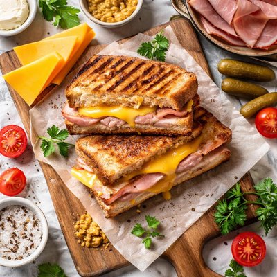 Image of Grilled Ham and Cheddar Sandwich