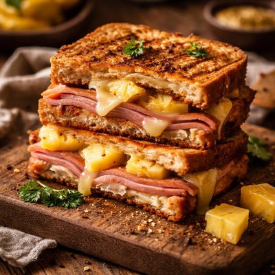 Image of Grilled Ham and Cheese Sandwich with Pineapple