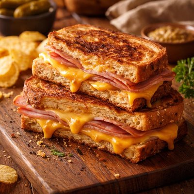 Image of Grilled Ham and Cheese Sourdough Sandwiches
