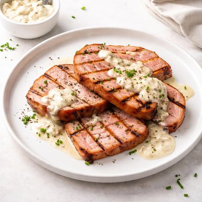 Image of Grilled Ham Slices with Horseradish Basting Sauce
