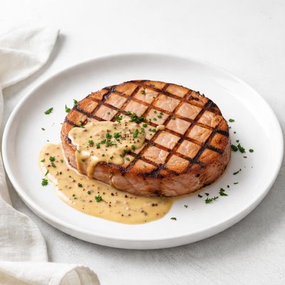 Image of Grilled Ham Steak with Mustard Sauce