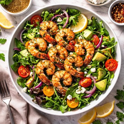 Image of Grilled Herbed Shrimp on Mixed Greens