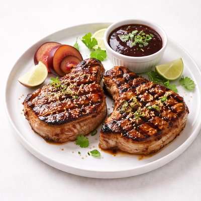 Image of Grilled Hoisin Glazed Pork Chops with Plum Dipping Sauce