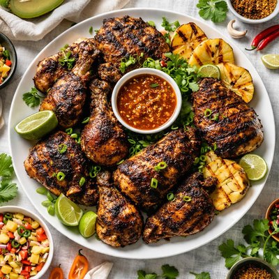 Image of Grilled Jamaican Jerk Chicken with Speecy Spicy Sauce
