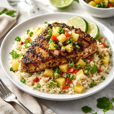 Image of Grilled Jerk Swordfish Caribbean with Pineapple Rice