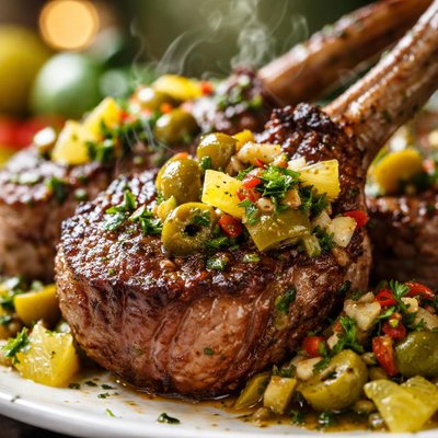 Image of Grilled Lamb Chops with Lemon and Olive Relish