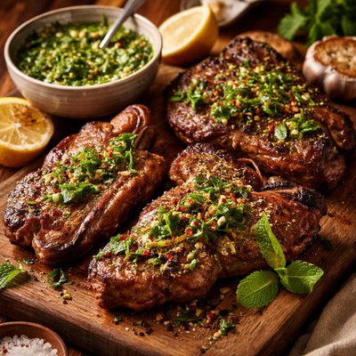 Image of Grilled Lamb Shoulder Chops with Fresh Mint Sauce